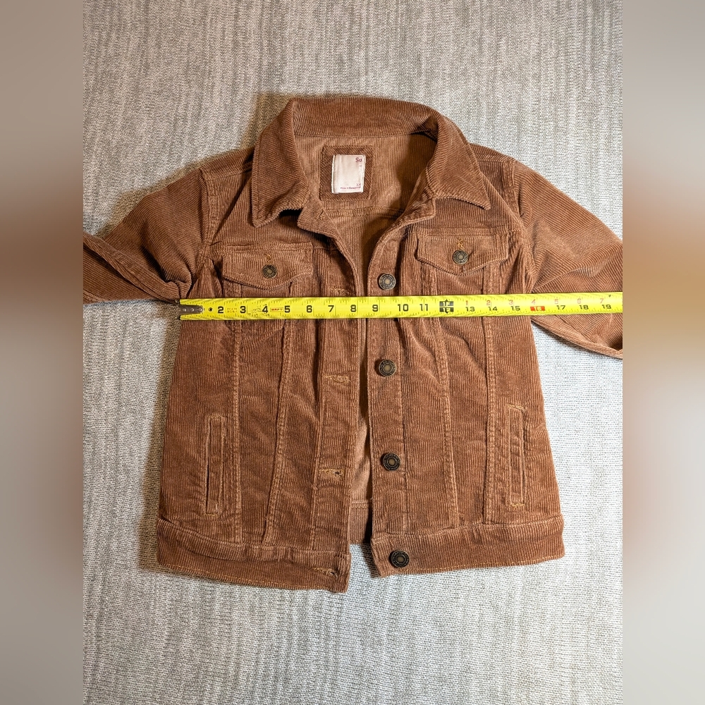 SO Brown Cognac Corduroy Cropped Button Front Jacket Size XS 70's Trucker - Picture 7 of 8